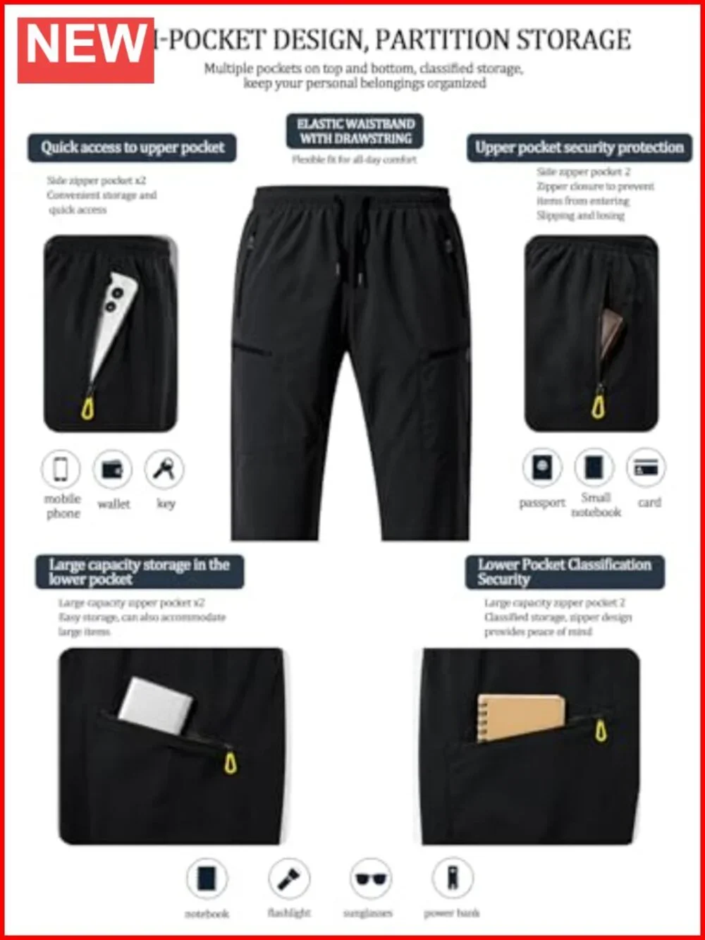 Lightweight Water Resistant Cargo Pants with Zipper Pockets